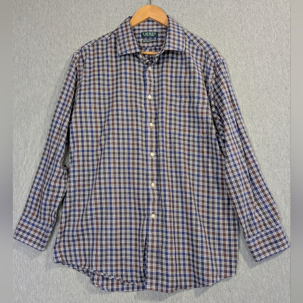 Lauren Ralph Lauren Plaid Flannel Shirt Men's XL 17.5 32/33 Purple Brown